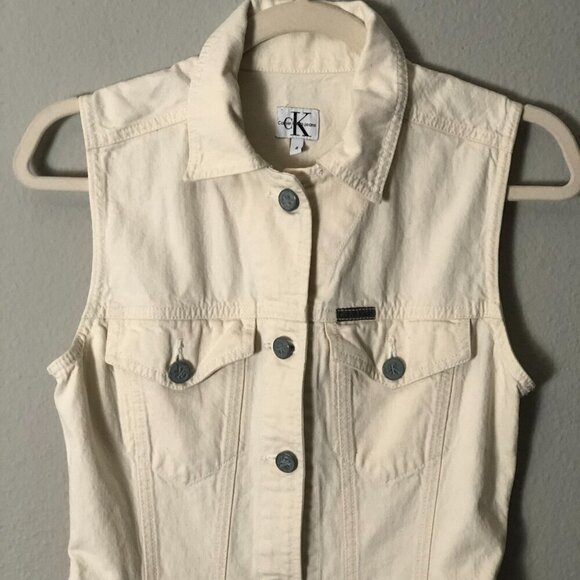 Vintage CK Calvin Klein Jeans Button Front Denim Mini Dress - Trucker Vibes - Picture 7 of 10